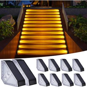 KINKAI Solar Step Lights for Outside, 10 Pack Outdoor Stair Light Waterproof Step Lighting for Garden, Patio, Yard, Front Door, Porch Decor (Warm Light)
