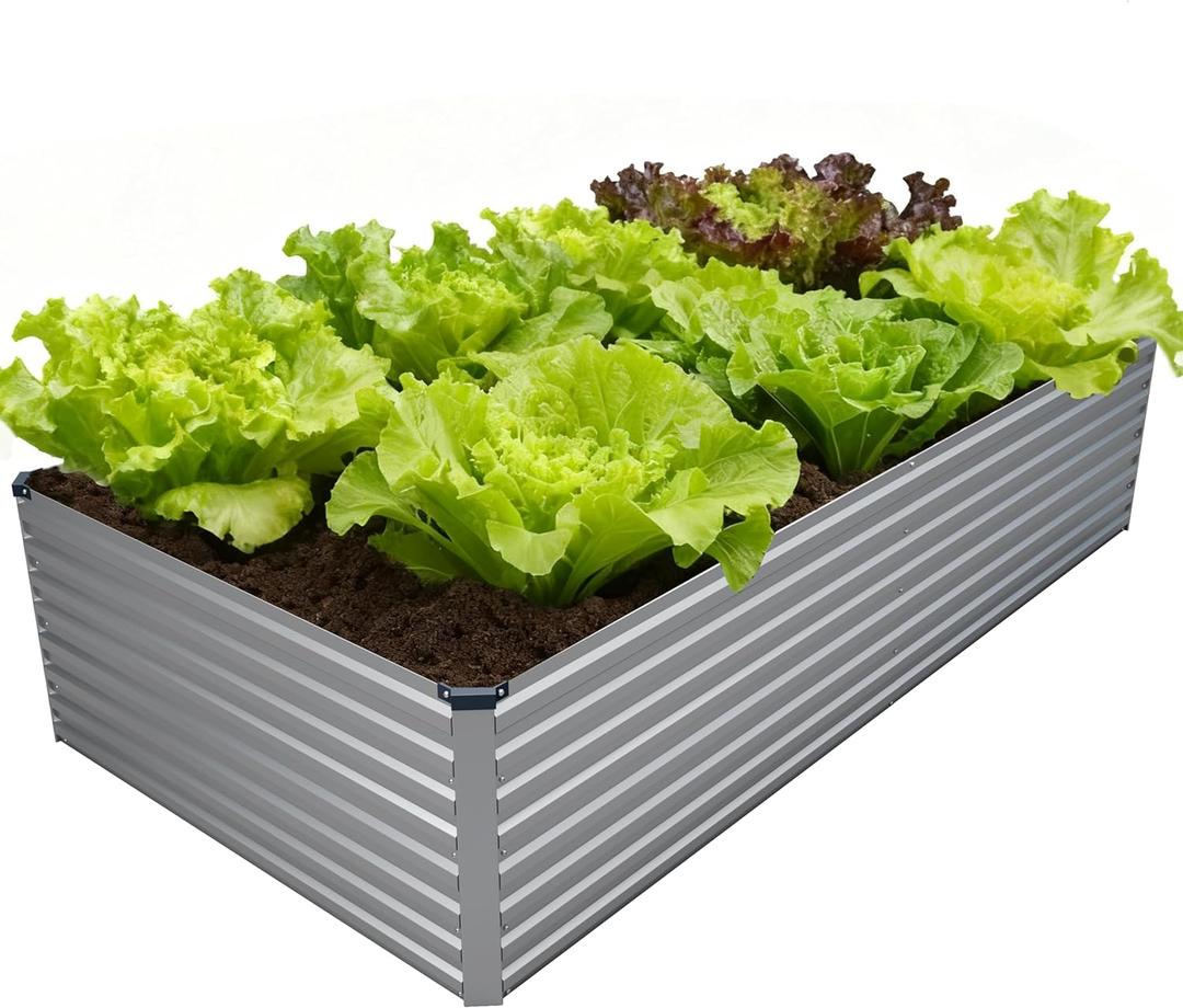DIIYIV Galvanized Raised Garden Bed Kit Outdoor Patio,8x4x2ft Large Rectangular Metal Planter Boxes,Deep Root Box Planter for Gardening,Vegetables,Flowers,Herbs-Silver