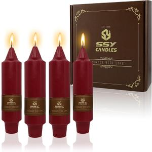NJAO HOO Burgundy Short Taper Candle 5 Inch Christmas Candlesticks Red Unscented Dripless for Home Dinner Decor Halloween Party, 4 Pack