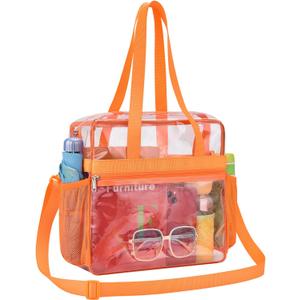 Paxiland Clear Bag for Stadium Events 12x6x12, Clear Tote Bag with Reinforced Strap, Transparent Bag for Sports Concert (Orange)