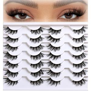 APCYUST Half Lashes Wispy Cat Eye Strip Lash Cateye Fake Eyelashes Strips Natural False Mink Eyelash Pack Demi Wispies Thick 7-15mm Winged Half Pestaas Postizas for Women