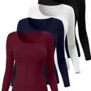 4 Pack Women's Underscrub T-Shirts, Long Sleeve 65% Cotton Tees Slim Fit Scrub Tops Scoop Neck Basic Layer Shirts (L)