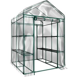 Greenhouse - Walk in Greenhouse with 8 Sturdy Shelves and PVC Cover for Indoor or Outdoor Use - 56" x 56" x 76" Green House by Home-Complete