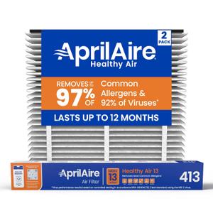 AprilAire 413 Replacement Filter for AprilAire Whole House Air Purifiers - MERV 13, Healthy Home Allergy, 16x25x4 Air Filter (Pack of 2)