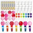 28 Sets Valentine's Day Stationery Return Gifts with Transparent Plastic Cups, Balloons, Bows, Raffia Grass and Pencils for Classroom Valentine's Exchange and School Party Favors(Elegant)
