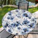 Round Tablecloth with Elastic Edge, 36-60Inch Waterproof Table Cloth for Dinner, Outdoor, Picnic, 60inch, Blue Flowers