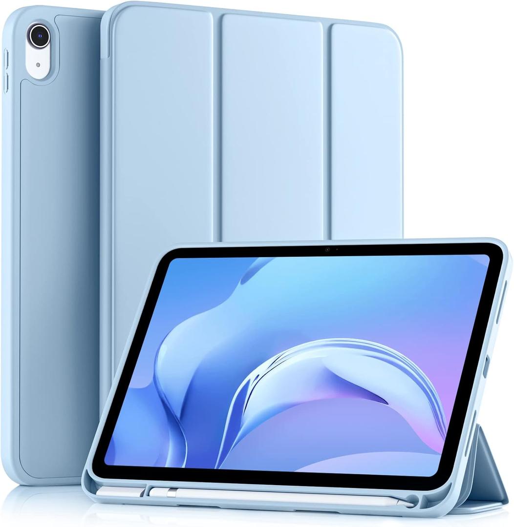 Akkerds Compatible with iPad (A16) 11th Generation Case 11 Inch 2025, for iPad 10th Generation Case 10.9 Inch 2022 with Pencil Holder, Slim Trifold Stand Protective Cover with Soft TPU Back, Sky Blue