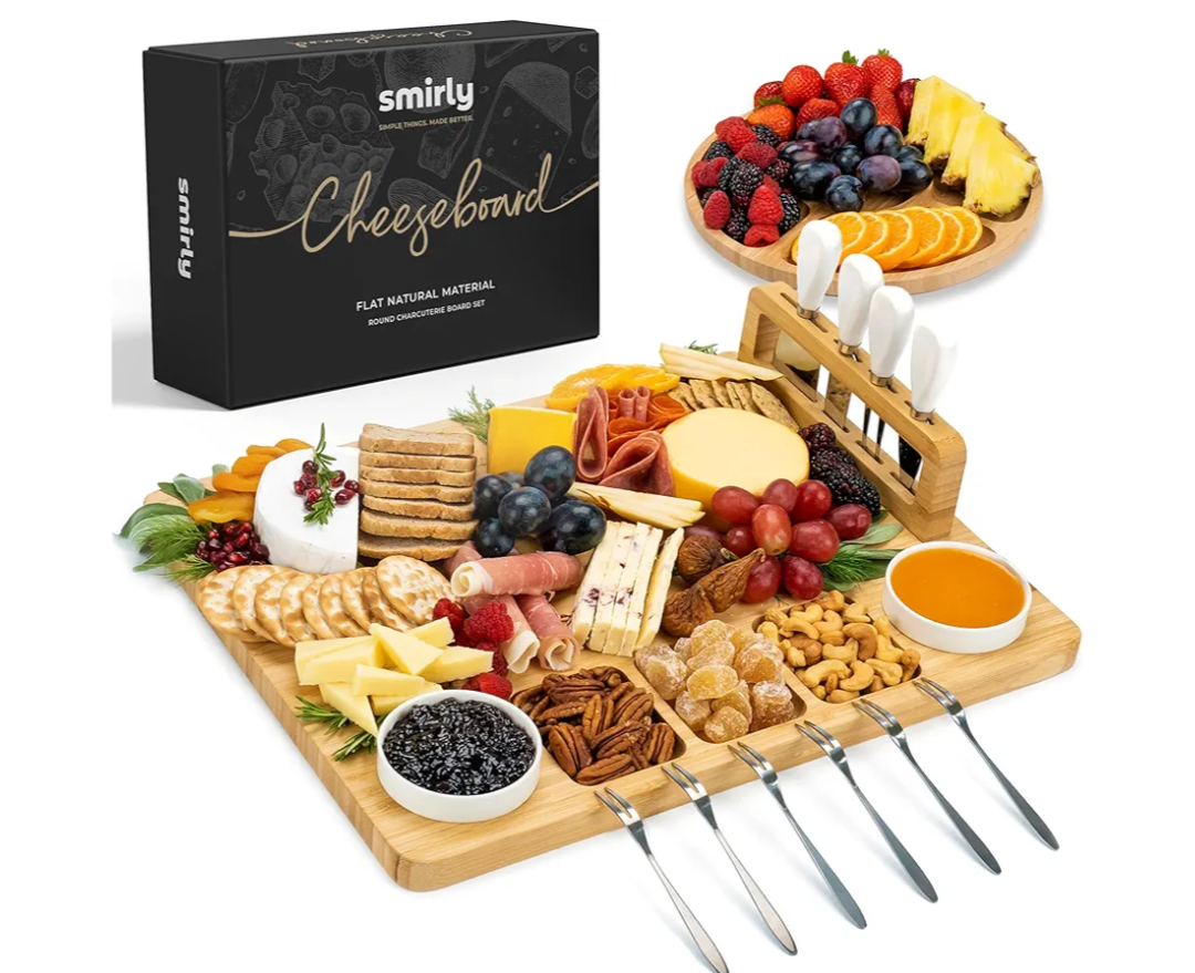 SMIRLY Charcuterie Boards Set, Large Cheese Board Set, Natural Bamboo Charcuterie Tray Cheese Platter with Accessories - Housewarming Gifts New Home, Wedding & Bridal Shower Gifts for Women, Couples