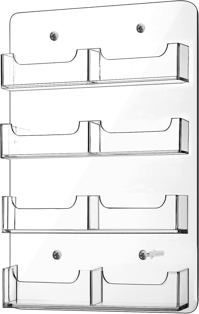 Hillban Acrylic Business Card Holder Wall Mount Clear Sticker Display Rack Multiple Card Holders Clear Acrylic Organizing Sticker Display Stand Pre Drilled(8 Pockets)