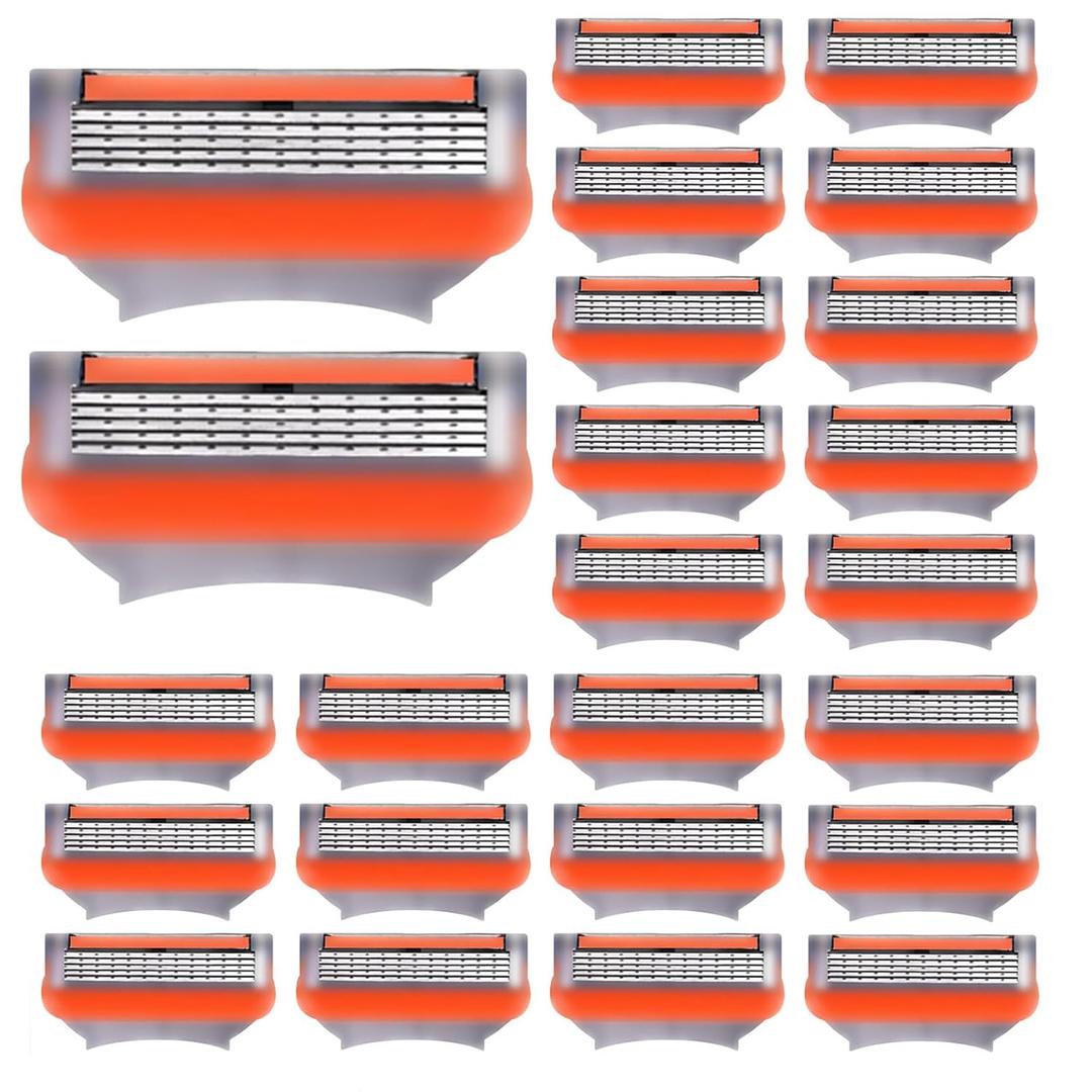 24Pcs Premium Razor Blades for Men Compatible with 5 Razors, 5 Layer Stainless Steel Refills, High Performance Mens Blades for a Close & Comfortable Shave, Durable & Sharp Replacement Blades