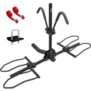 2" Hitch Mount Bike Rack, 2 Bike Folding Tiltable Platform Style Carrier 150lbs for Standard, Fat Tire, and Electric Bicycles with Hitch stabilizer,Trailer Hitch Lock, 2 Ratchet Straps