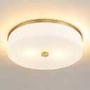 LMS Flush Mount Ceiling Light Fixture, Modern Brushed Gold Bathroom Ceiling Light with Drum Milky White Acrylic Shade, Kitchen, Living Room, LMS-192