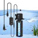 AquaMiracle Fish Tank Filter with Timer & Filter Sponge, 130GPH U - V Aquarium Filter with Aeration & Rainfall Modes, Effective Turtle Filter for Green Water Control (10-30 Gal Tank)