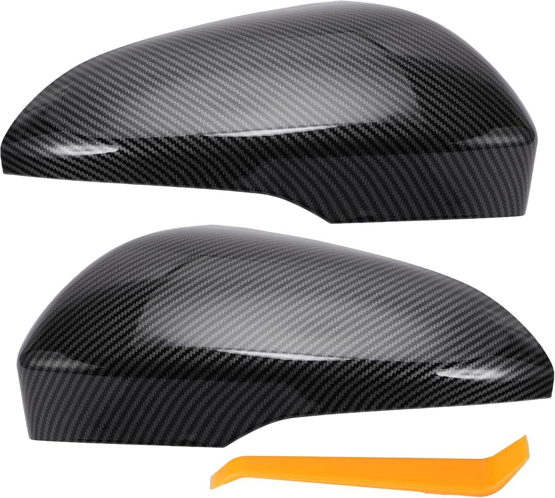 X AUTOHAUX 1 Set Car Rear View Driver Passenger Side Mirror Cover Cap Replacement Black Carbon Fiber for Ford Fusion 2013-2019 Fits W/Turn Signal Models Mirror Guard Covers Trims