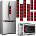 8 Pcs Christmas Refrigerator Handle Covers Christmas Decorations Indoor Cabinet Handle Covers Farmhouse Buffalo Plaid Kitchen Appliance Oven Fridge Handle Protector(Red and Black,Oblique Plaid)