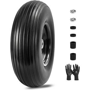 13" Flat-Free Wheelbarrow Tire - 4.00-6 Solid Rubber Replacement Tire for Garden Carts, Gorilla Carts & Hand Trucks, with 5/8" or 3/4" Bearings, Heavy Duty Utility Tire (1 Pack), 1 PCS