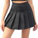 Hoerev Women Girls Short High Waist Pleated Skater Tennis Skirt (2XL, Black)