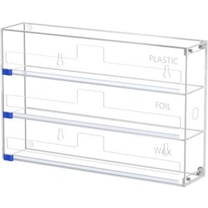 Kitchen Wrap Organizer, Foil and Plastic Wrap Organizer 3 in 1 with Sliding Cutter, Acrylic Wrap Dispenser for Drawer or Wall Mount, Fits 12 Inch Rolls