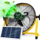 DBF 12" Solar Fan Battery Operated, Rechargeable Floor Fan, 2-in-1 Solar Panel & AC Fast Charger, 12 Speeds, Cordless High Velocity Metal Fans Heavy Duty For Camping, Outdoor, Hurricane, Blackout