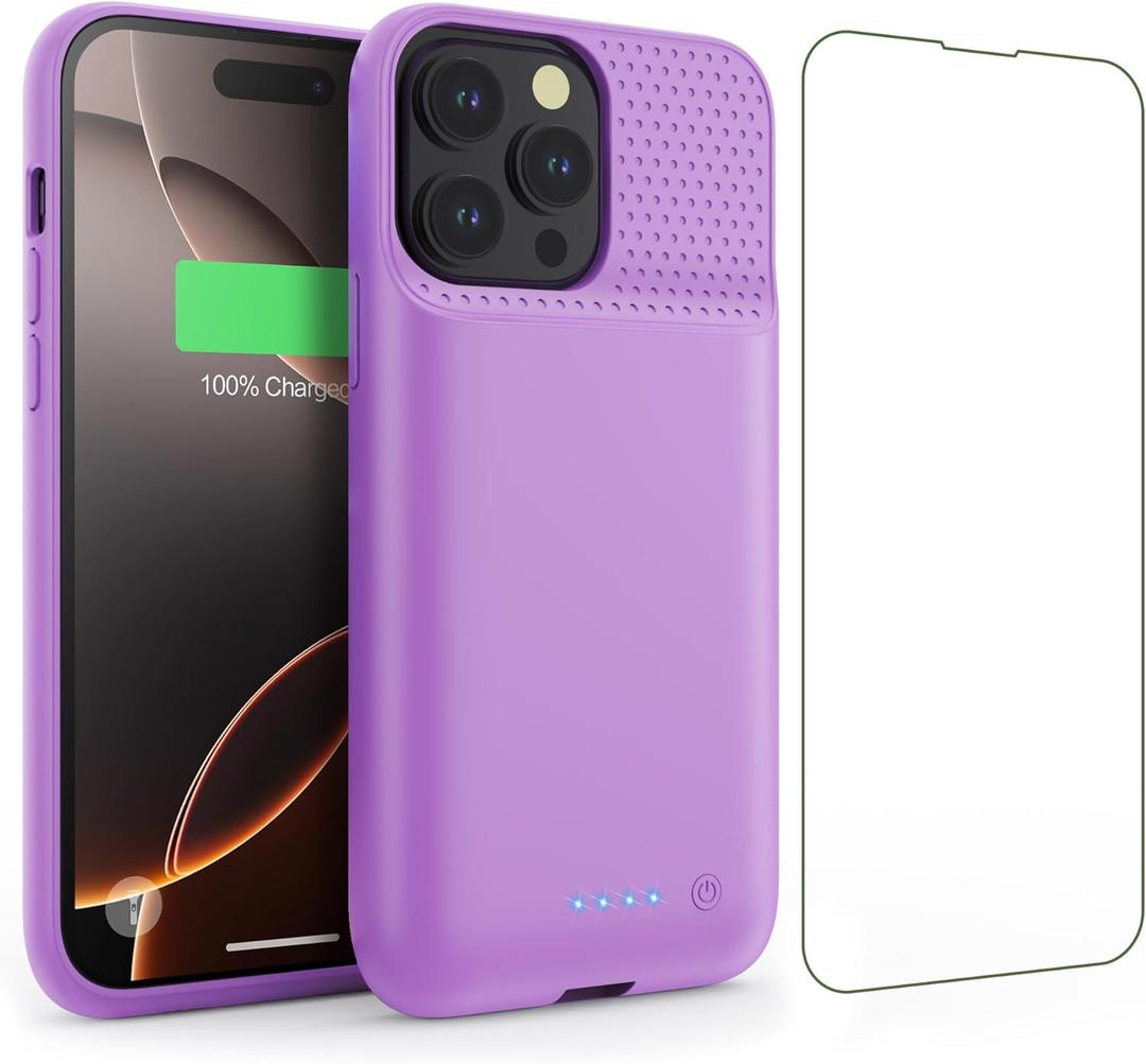 Feob Battery Case for iPhone 16 Pro Max,Ultra-Slim 8600mAh Portable Charger Case 360Protection Rechargeable Extended Battery Charging Case for iPhone 16 Pro Max-6.9inch Purple