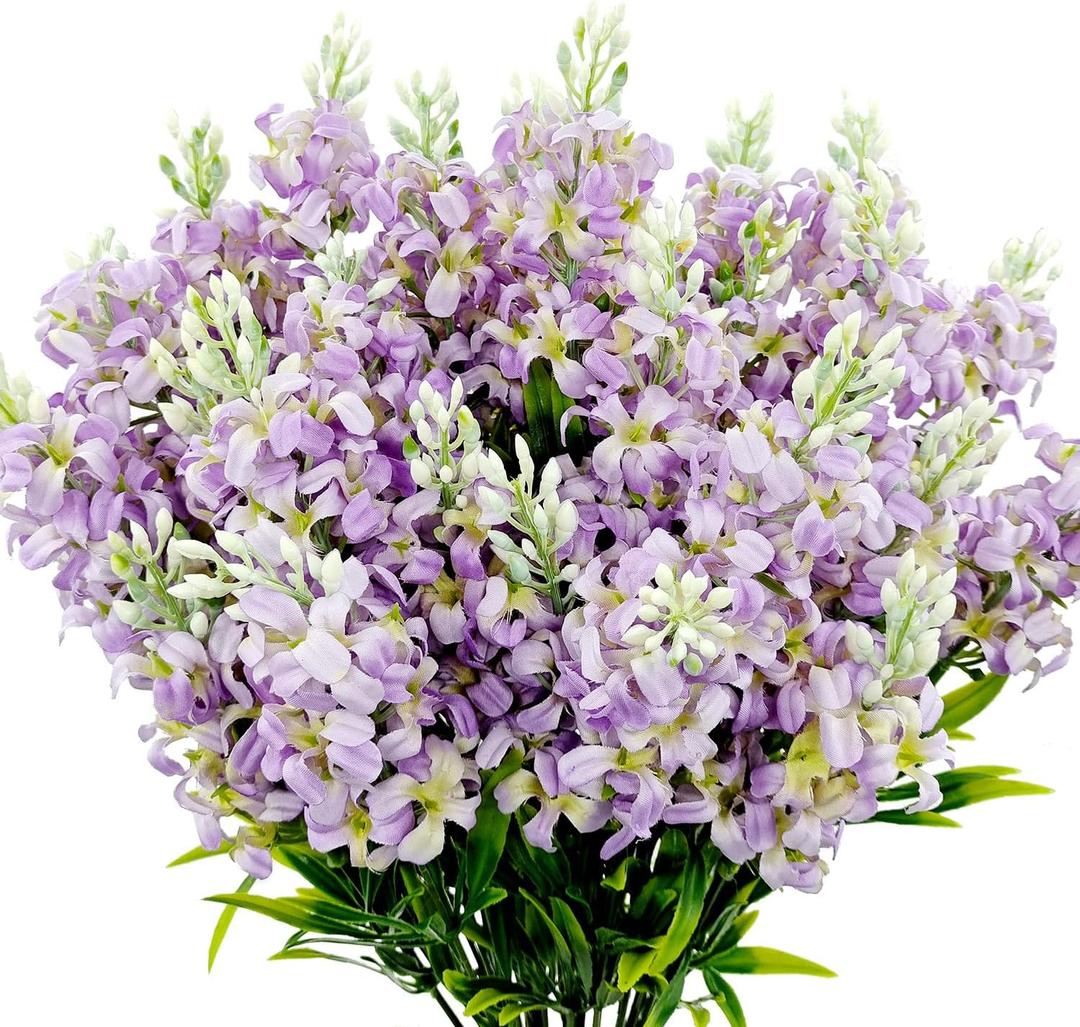 5PCS Artificial Lilac Flowers Fake Silk Flower Faux Plastic Plant Floral Arrangement for Home Indoor Outdoor Garden Wedding Bouquet DIY Table Centerpieces Vase Decorations (Purple)