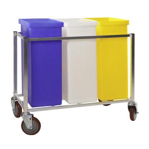 Winholt 148PIB Ingredient Bin, Triple Assembly, 1 White, 1 Yellow & 1 Blue Bin, 3 Clear Covers, Polyethylene, 225 lbs Capacity, Aluminum Frame with 5" Casters