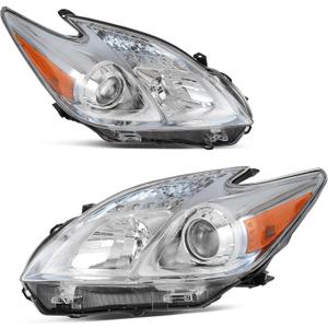 AUTOSAVER88 Headlight Assembly Compatible with 2012-2015 Prius Replacement Headlamp Chrome Housing Amber Reflector Clear Lens