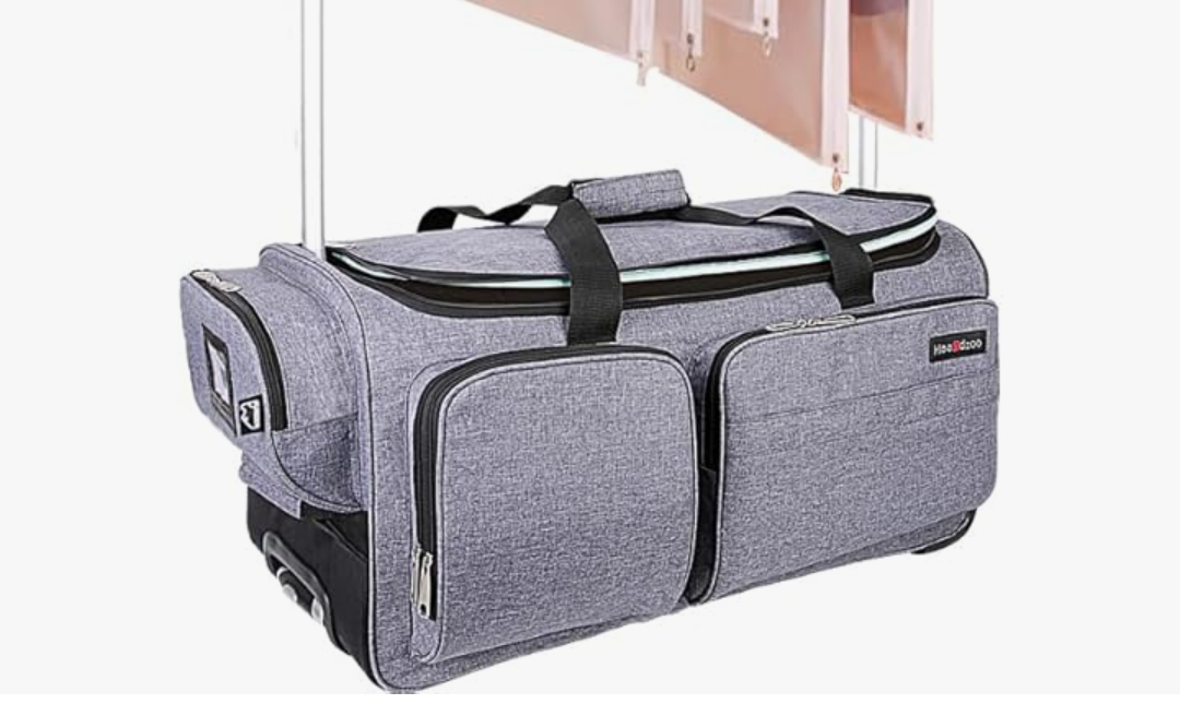 Dance Bag With Garment Rack For Travel,28inchDance Competition Garment Bags with Clothes rack,Suitcase, Collapsible Rolling duffle For Travel, Wheeled Drop-Bottom Upright Luggage Closet Suitcase,Grey