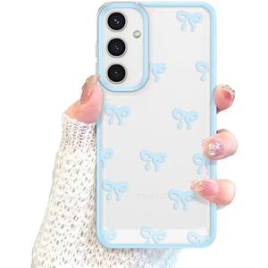 EYZUTAK Case for Samsung Galaxy S25 Plus, Clear Cute Ribbon Bowknot Pattern Aesthetic Transparent Phone Case Raised Camera Protection Stylish Slim Soft Durable TPU Protective Cover for Women -2pcs