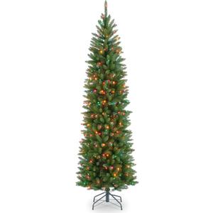 National Tree Company 6.5 ft Pre-Lit Kingswood Fir Slim Artificial Christmas Tree, 250 Multicolor Lights, 719 Tips, Includes Stand, Green