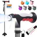 BigAlex Folding Walking Cane with Two Led Lights for Elderly Solid Base Adjustable Walking Stick with Carrying Bag for Men Women (Gray)