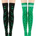 Bylion St. Patrick Day Socks Shamrock Striped Long Compression Socks for Women Irish Green Holiday Over the Knee High Socks