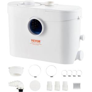 VEVOR 700W Macerator Pump, 9600 L/h Flow, 32.8 ft/10 m Head, Macerator Sewerage Sump Pump with 3 Water Inlets for Toilet, Basement, Kitchen, Sink, Shower, Bathtub Waste Water Disposal Upflush Machine