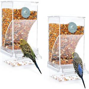 Rypet 2 Pack No Mess Automatic Bird Feeder Transparent Food Container Cage Acrylic Parrot Feeder Accessories for Small Birds Parrot Cockatoo Canary
