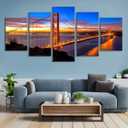5 Piece San Francisco Blue Sky Golden Gate Bridge at Dusk Canvas Wall Art for Bedroom,Califonia Foggy Cityscape Painting Decor,Bracket Fixed Ready to Hang