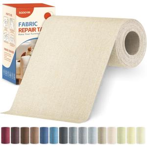 Linen Fabric Repair Tape Kit, 4" x 80" Self-Adhesive Couch Patch Repair Fabric Patches for Furniture, Clothes, Upholstery, Carpets, Chairs, Sofas, Pillows Beige