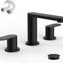 BWE Matte Black Bathroom Faucet 3 Hole - 8 Inch Widespread Bathroom Sink Faucet, Pop-up Drain and Supply Lines, 360 Swivel Spout 2-Handle Black Vanity Faucets for Bath
