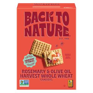 Back to Nature Rosemary & Olive Oil Harvest Whole Wheat Crackers, Non-GMO, Plant-Based Snack, Made with Whole Grain Wheat & Sea Salt, 7 oz Box (BBD 05/29/26)