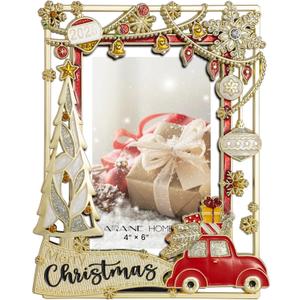 LARAINE Picture Photo Frame 4x6 Metal 2025 Christmas Red Car High Definition Display Pictures for Tabletop Home Decorative Holiday Gift (Gold (2025))