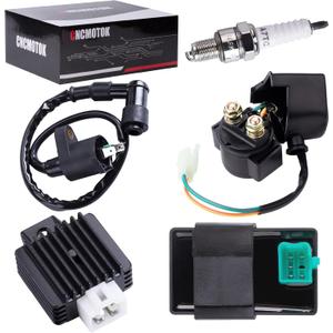 Ignition Coil 5-PIN CDI Box Solenoid 4-PIN Relay Voltage Regulator Spark Plug Kit for 50cc 70cc 90cc 110cc 125cc ATV Chinese Go Kart Dirt Bike Pit Bike TaoTao Moped Scooter