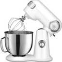Cuisinart Stand Mixer, 12 Speed, 5.5 Quart Stainless Steel Bowl, Chefs Whisk, Mixing Paddle, Dough Hook, Splash Guard w/ Pour Spout, White Linen, SM-50NAS, Manual