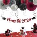 2 x 2026 Class Graduation Party-Decorations Banner-Streamers - 21pcs Burgundy Black Silver Congratulations Grad Backdrop Decor,Tassel Garland,Tissue Pom Poms Honeycomb,Paper Lantern Fans Hugtmr