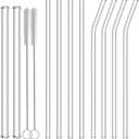 2 x NAFENDER Reusable Glass Straws 10-Pack Drinking Straw 4 Bent + 4 Straight + 2 Wider Smoothie Straws with 2 Cleaning Brushes