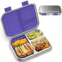 BOSEDSANG Stainless Steel Kids Leak-Resistant Bento Lunch Box, 3-Compartments with Silicone Container, Dishwasher-Safe, Child-Friendly Design for School, Picnics & Travel,BPA-Free(Purple)