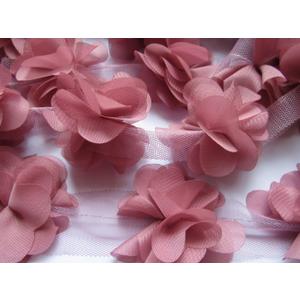 YYCRAFT 4.5 Yards 2.5" 3D Chiffon Flower Lace Trims Bridal Bouquets Cluster Flower DIY Sewing(Rose Pink)