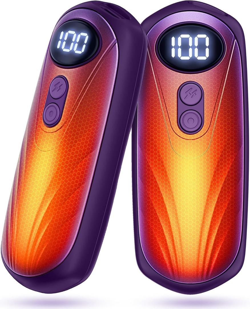 Hand Warmers Rechargerable 2 Pack - 6000mAh Electric AI Handwarmers with LED Display, 5-Level, 2 in 1 Portable Heater, Warm Gifts for Women/Men/Golf/Camping/Hunting/Travel/Outdoor/Indoor (3-Purple)