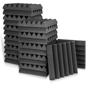 Sonic Acoustics Acoustic Foam Panels 2" X 12" X 12" Sound Absorbing Panel, Studio Wedge Tiles, Sound Panels Wedges Soundproof Foam Sound Insulation (24 Pack, Black)