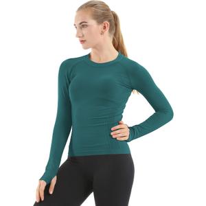 MathCat Seamless Workout Shirts for Women Long Sleeve Yoga Tops Sports Running Shirt Breathable Athletic Top Slim Fit (Small, Dark Green)