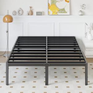 14 Inch Queen Bed Frame Heavy Duty Rounded Corner Legs Platform Bed Frame Queen Size, Easy Assembly, Noise Free, No Box Spring Needed, Black.