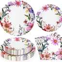 Homlouue 100 PCS Floral Paper Plates, Flower Plates, Floral Paper Plates and Napkins, Floral Disposable Plates for Party Picnic Dinner Wedding Tea Party Spring Summer Baby Shower, Wildflower Plates